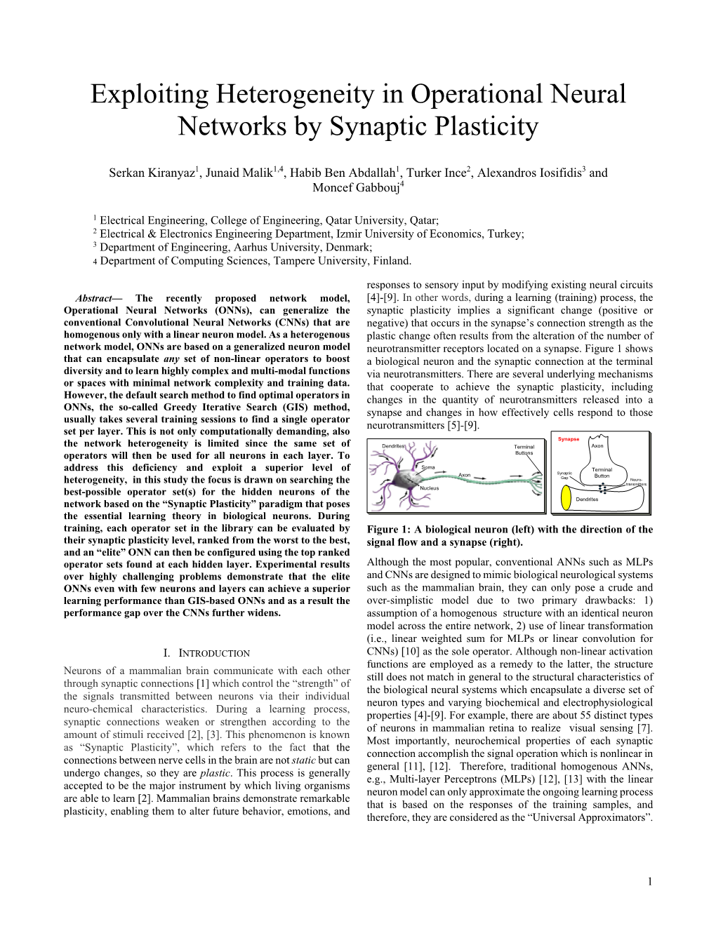 Exploiting Heterogeneity in Operational Neural Networks by Synaptic Plasticity