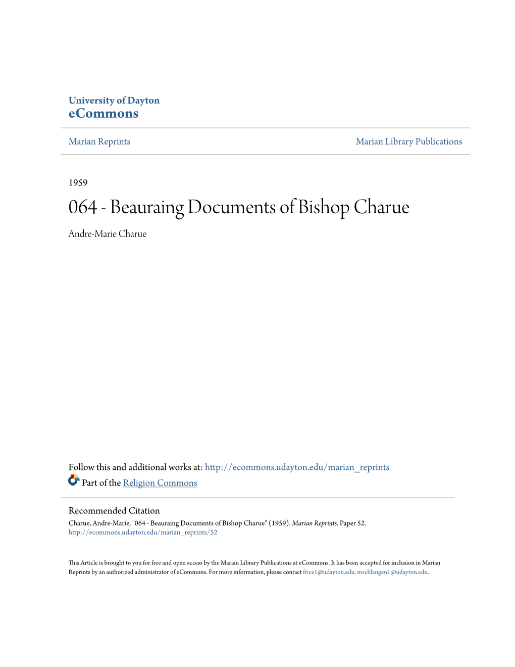 Beauraing Documents of Bishop Charue Andre-Marie Charue