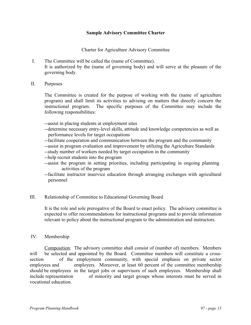 Sample Advisory Committee Charter