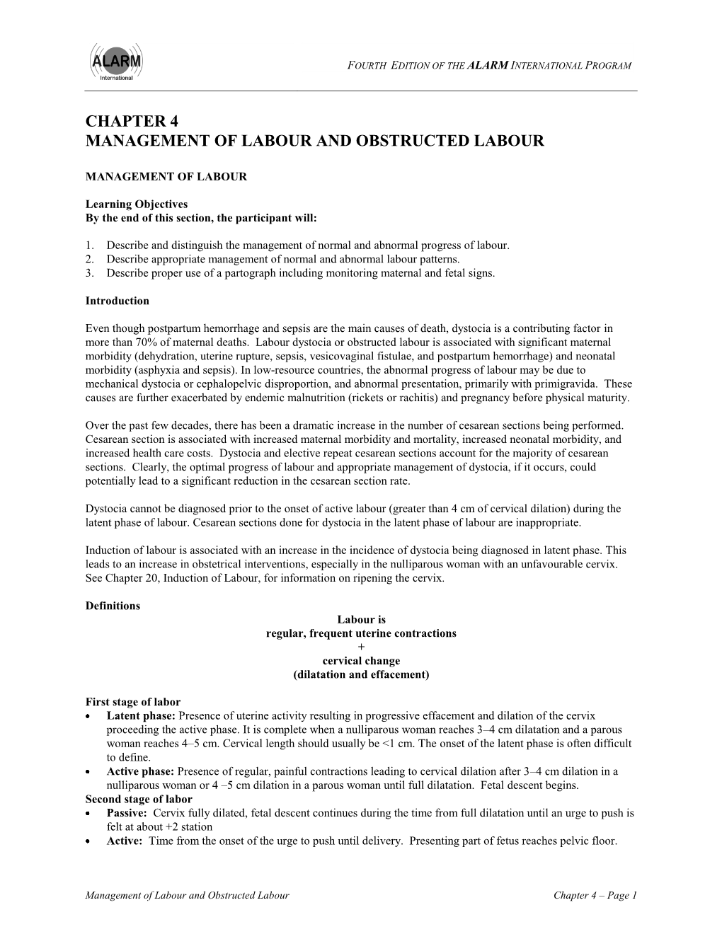 Management of Labour and Obstructed Labour
