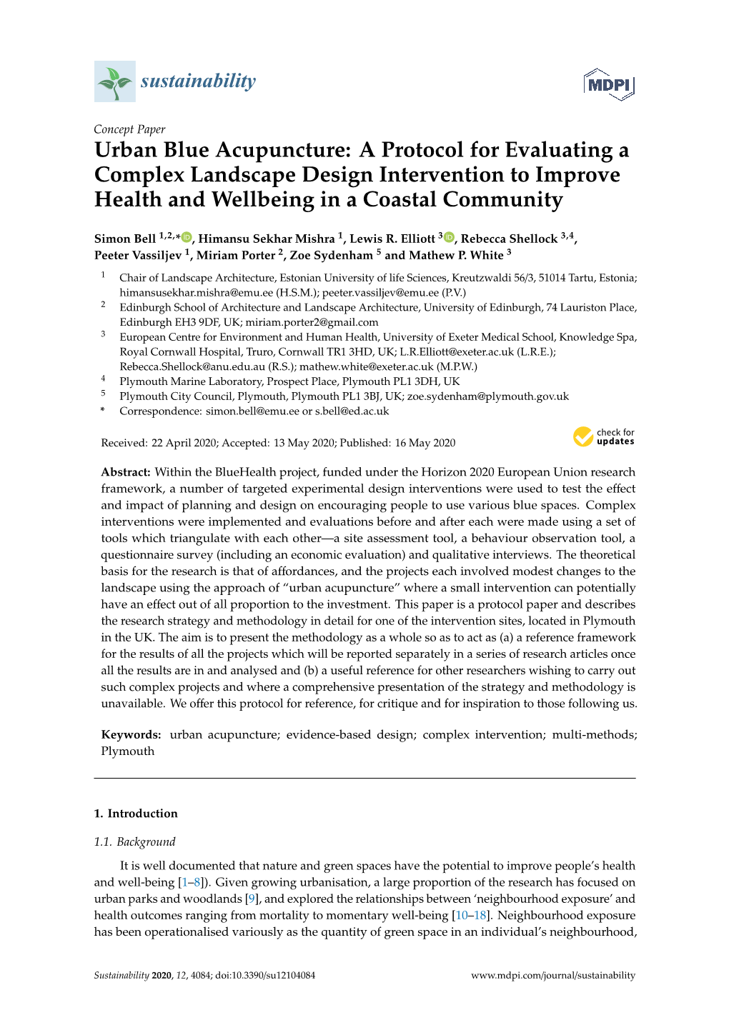 Urban Blue Acupuncture: a Protocol for Evaluating a Complex Landscape Design Intervention to Improve Health and Wellbeing in a Coastal Community