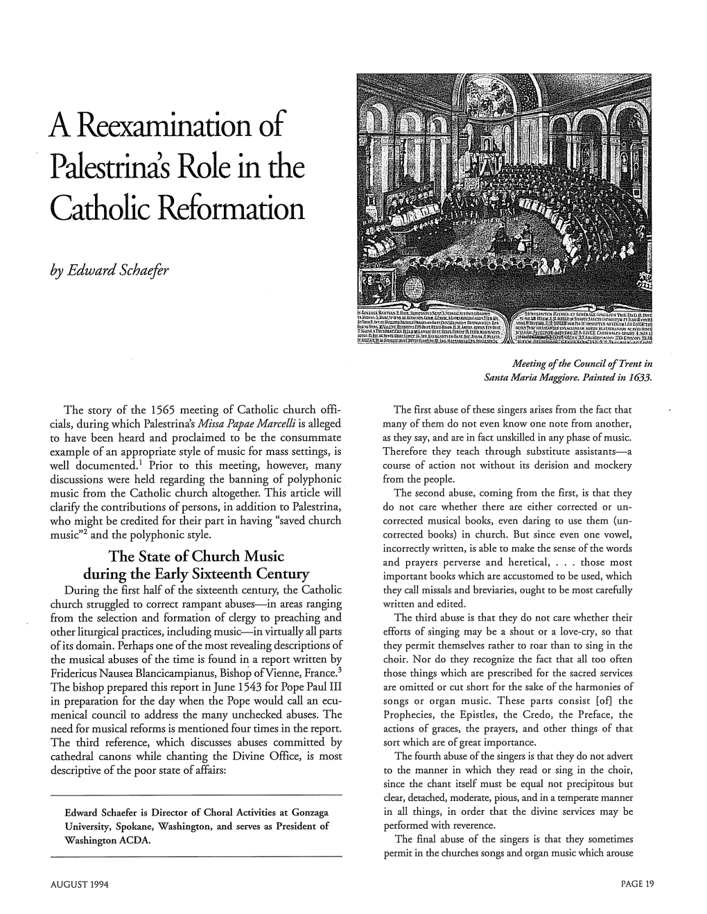 A Reexamination of Palestrinas Role in the Catholic Reformation