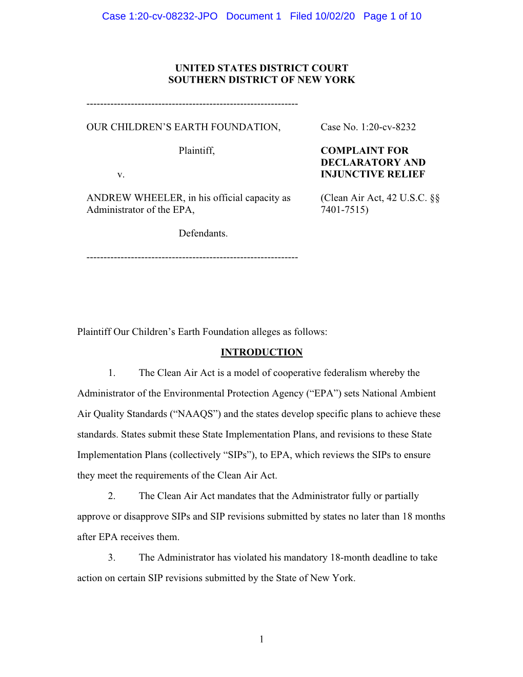 Case 1:20-Cv-08232-JPO Document 1 Filed 10/02/20 Page 1 of 10