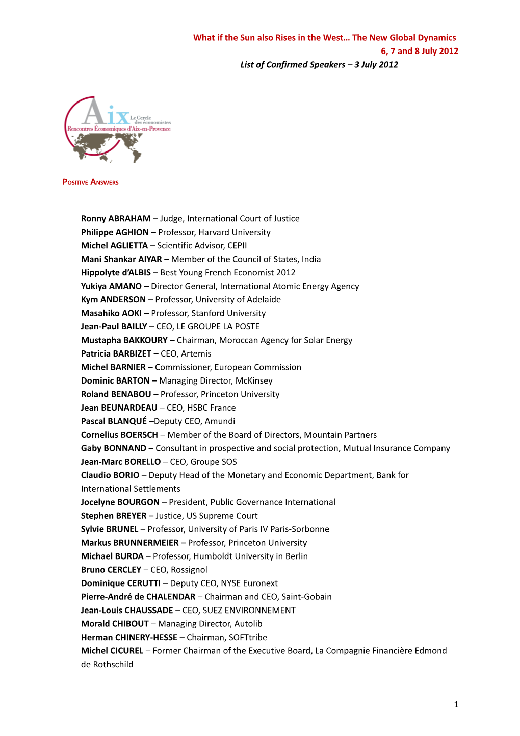 What If the Sun Also Rises in the West… the New Global Dynamics 6, 7 and 8 July 2012 List of Confirmed Speakers – 3 July 2012