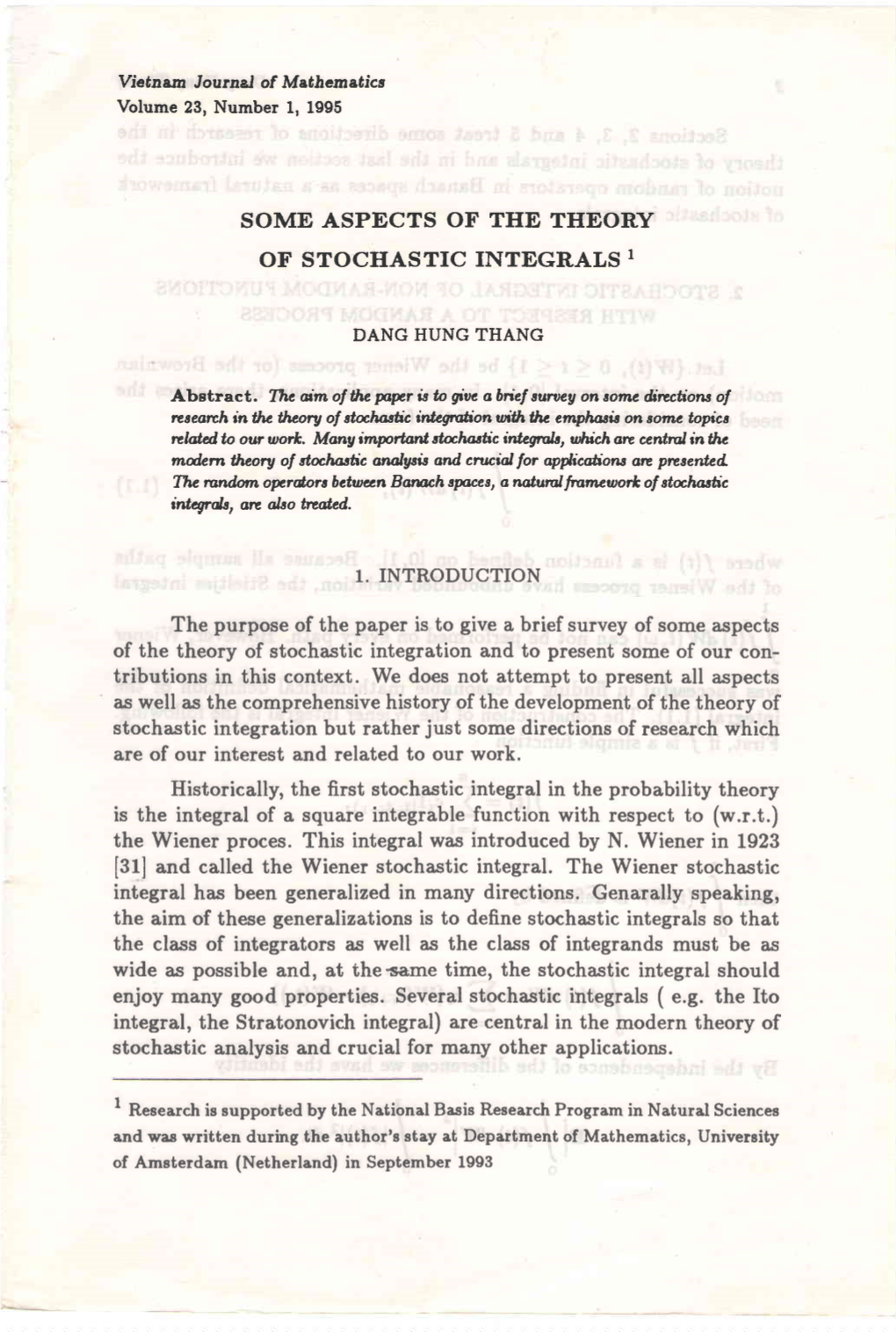 Some Aspects of the Theory of Stochastic Integrals I