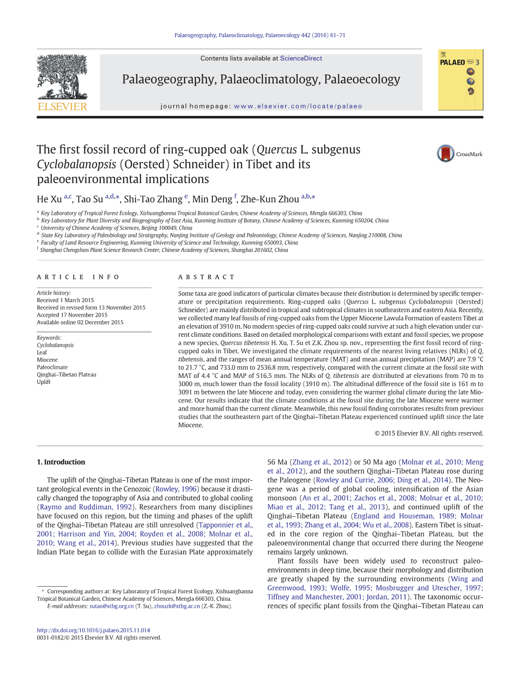 Palaeogeography, Palaeoclimatology, Palaeoecology 442 (2016) 61–71