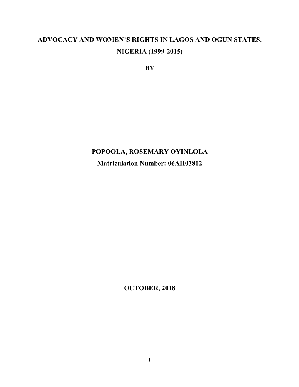 Advocacy and Women's Rights in Lagos and Ogun States