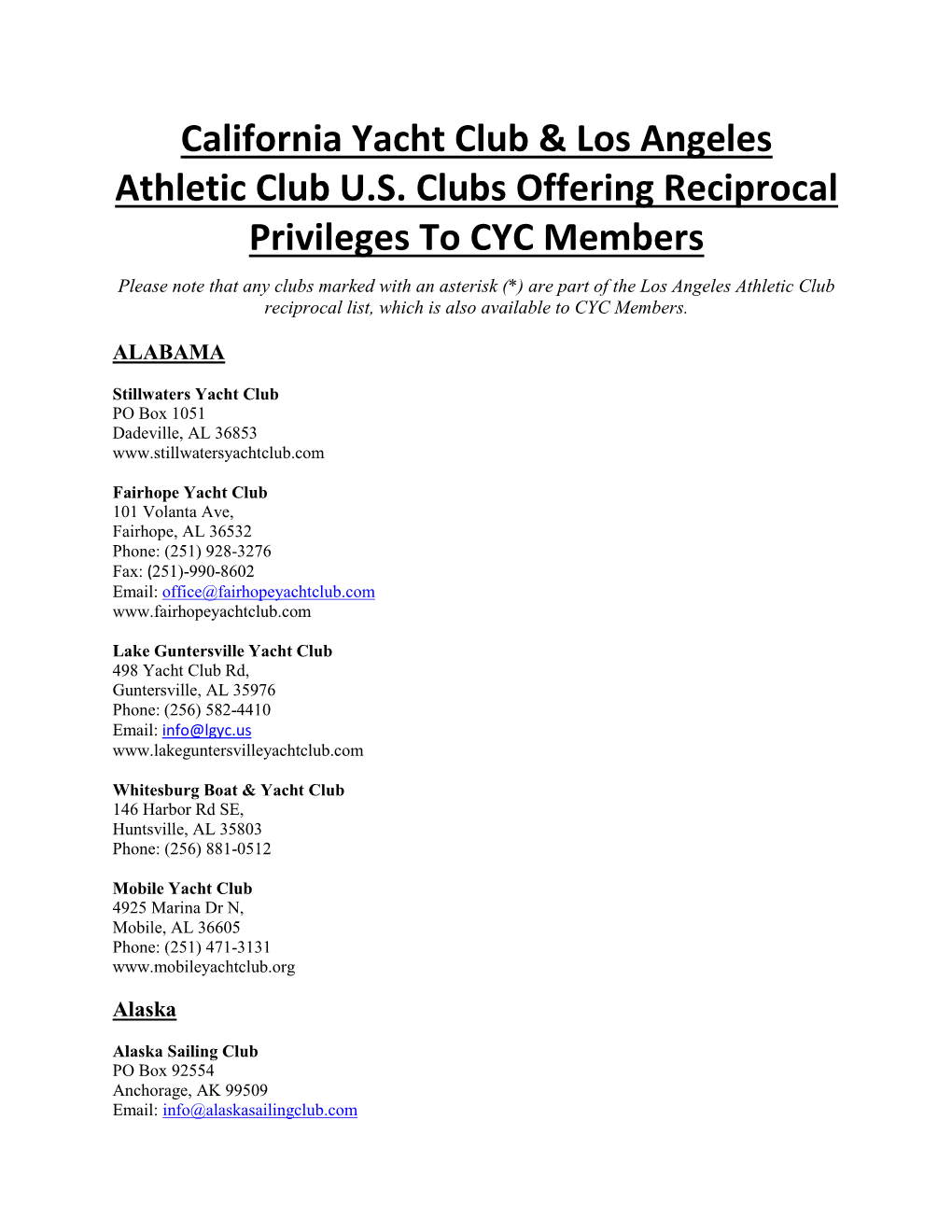 California Yacht Club & Los Angeles Athletic Club U.S. Clubs Offering