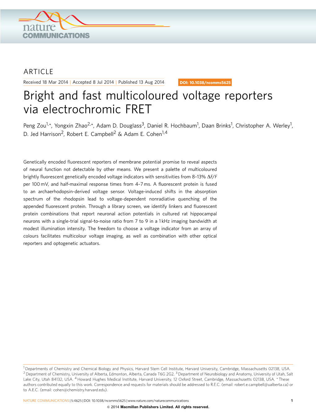 Bright and Fast Multicoloured Voltage Reporters Via Electrochromic FRET