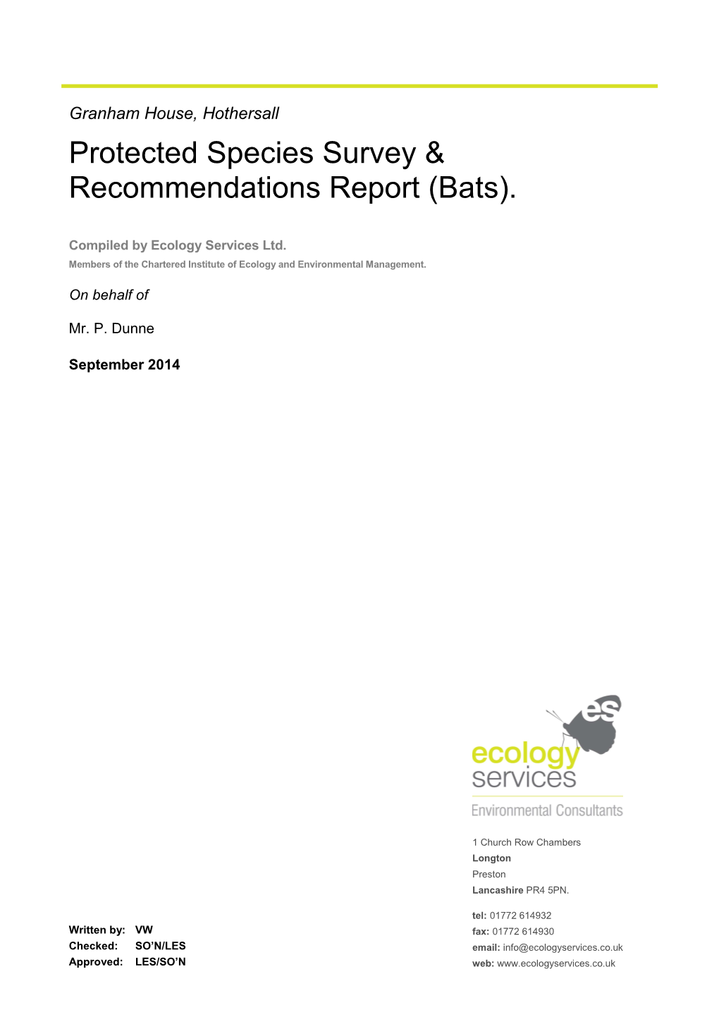 Protected Species Survey & Recommendations Report (Bats)