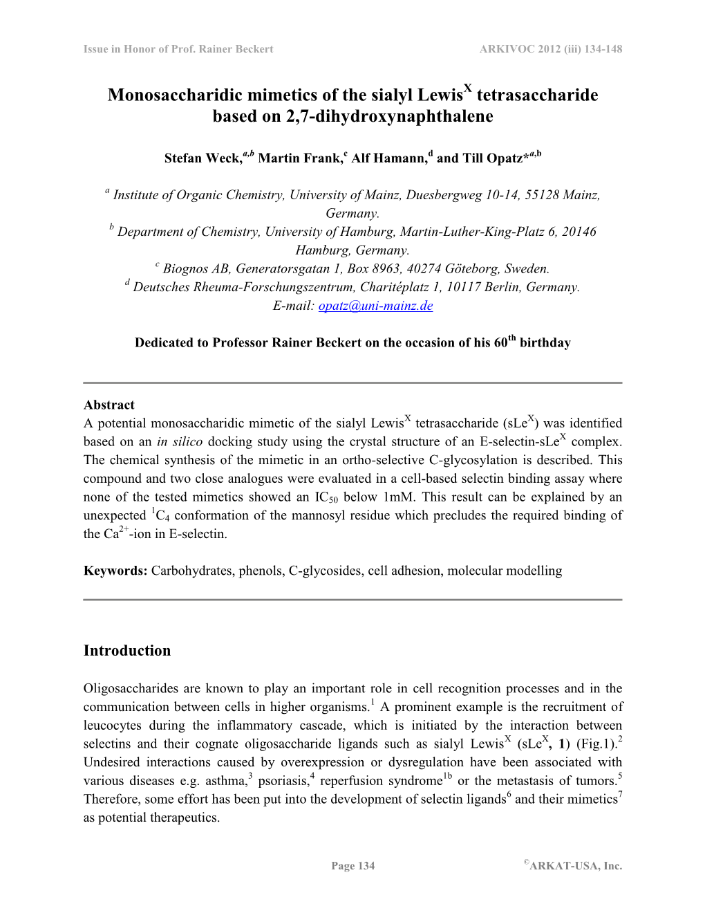 Monosaccharidic Mimetics of the Sialyl Lewis Tetrasaccharide Based on 2