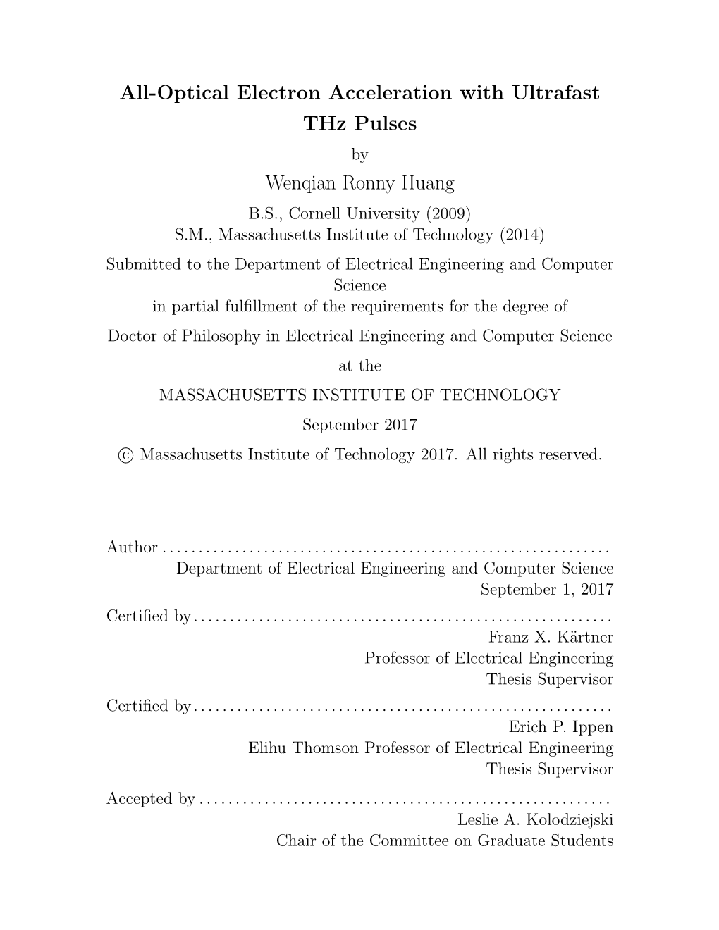 All-Optical Electron Acceleration with Ultrafast Thz Pulses Wenqian