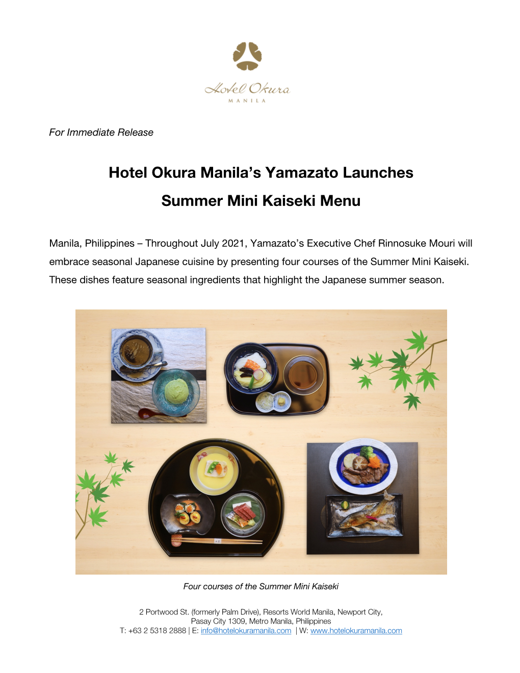 Hotel Okura Manila's Yamazato Launches Summer Mini Kaiseki Menu