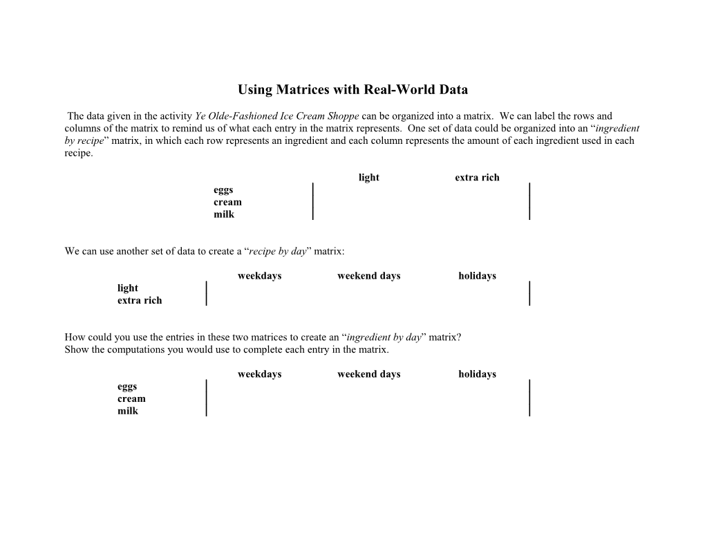 Using Matrices with Real-World Data