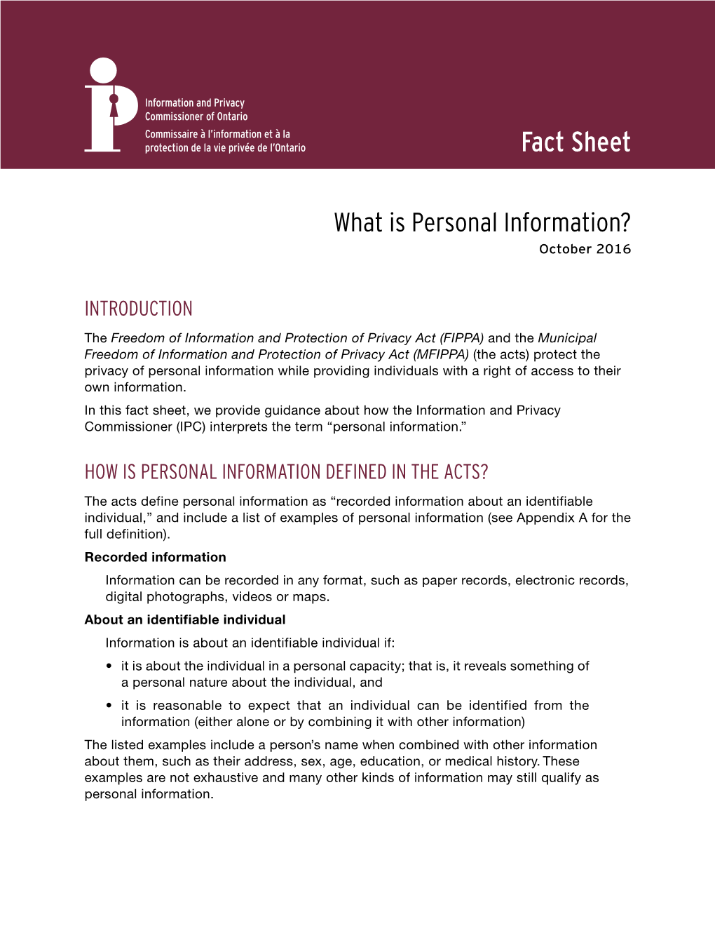Fact Sheet: What Is Personal Information? 2