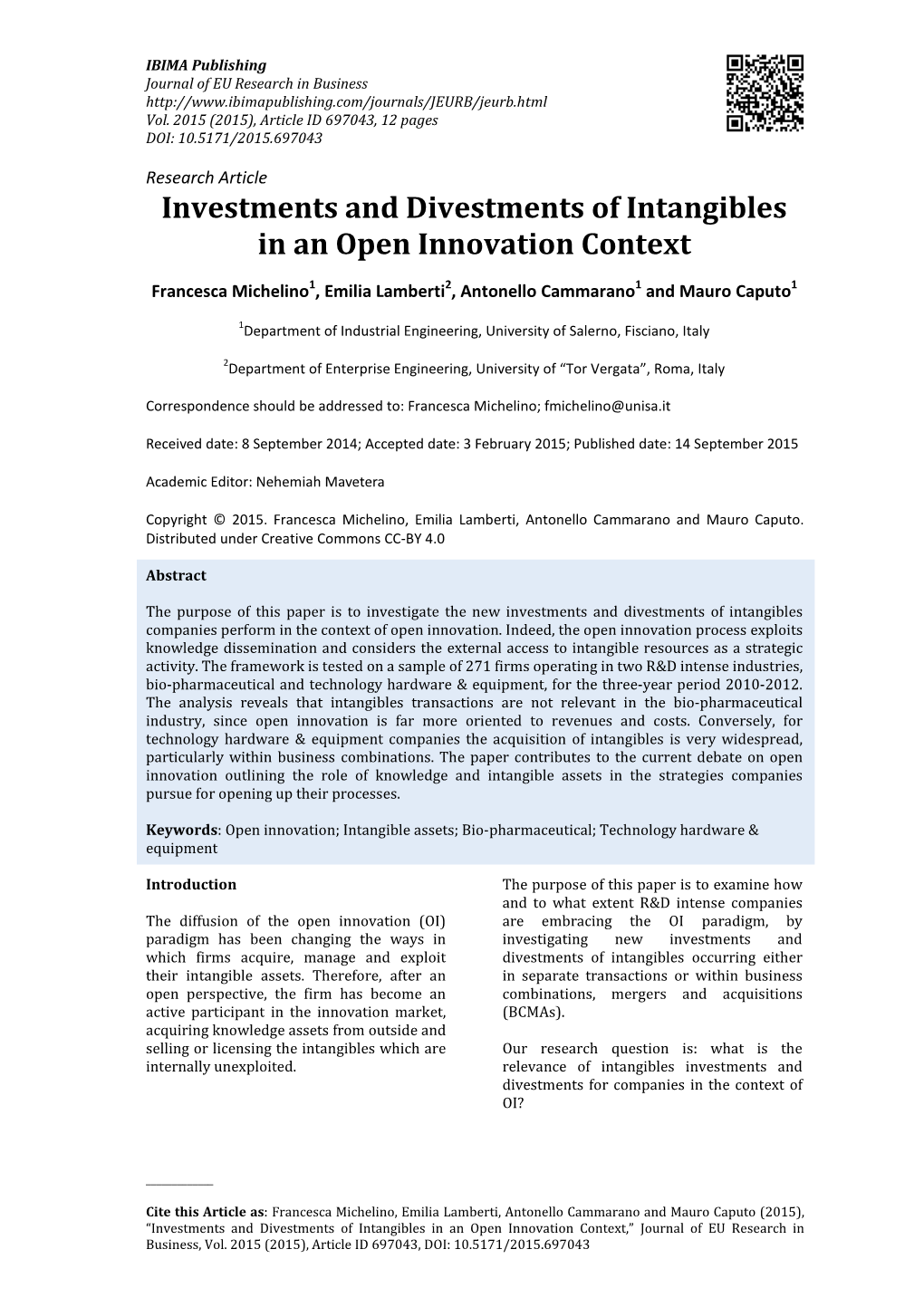 Investments and Divestments of Intangibles in an Open Innovation Context