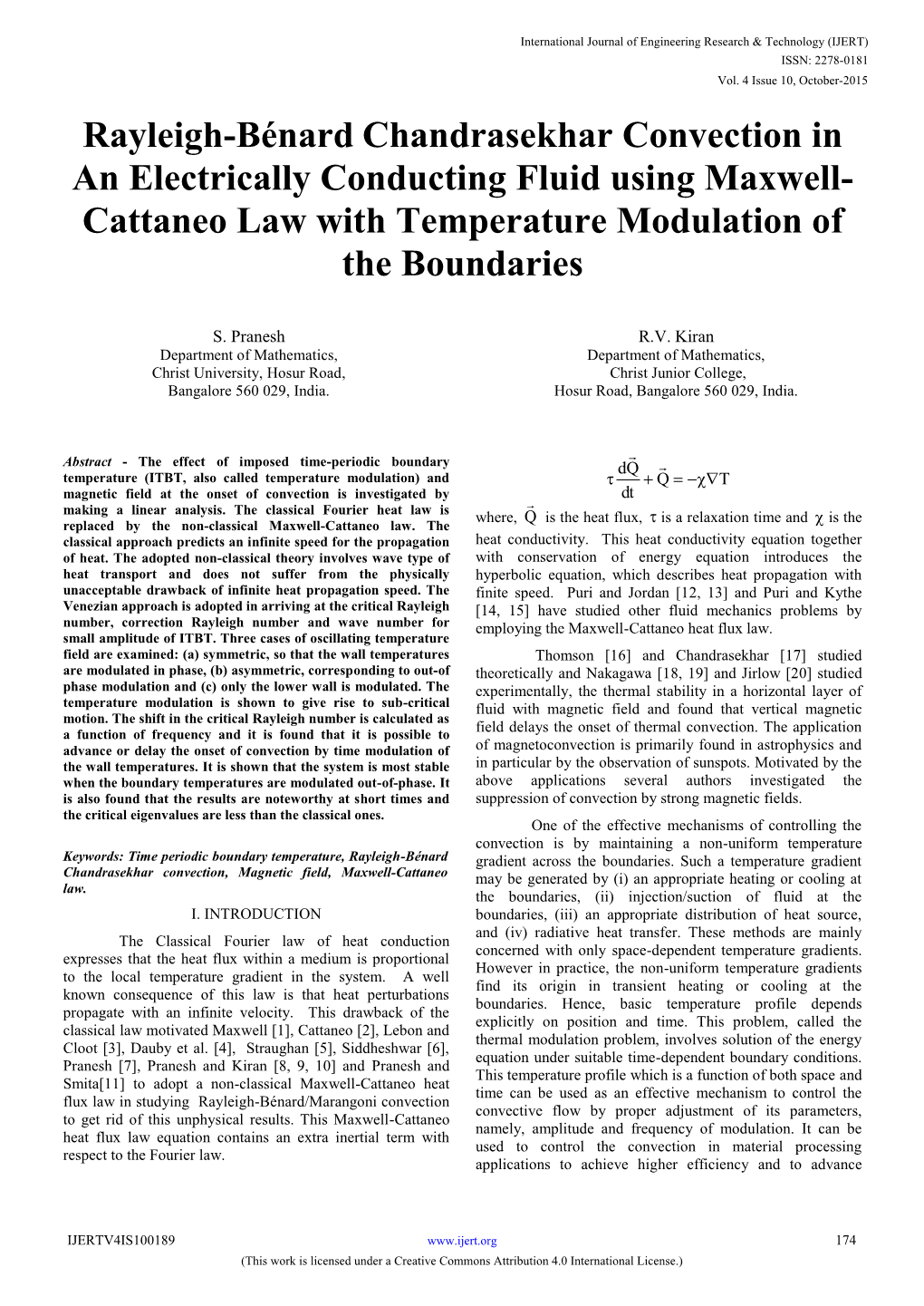 Rayleigh-Bénard Chandrasekhar Convection in an Electrically Conducting Fluid Using Maxwell- Cattaneo Law with Temperature Modulation of the Boundaries