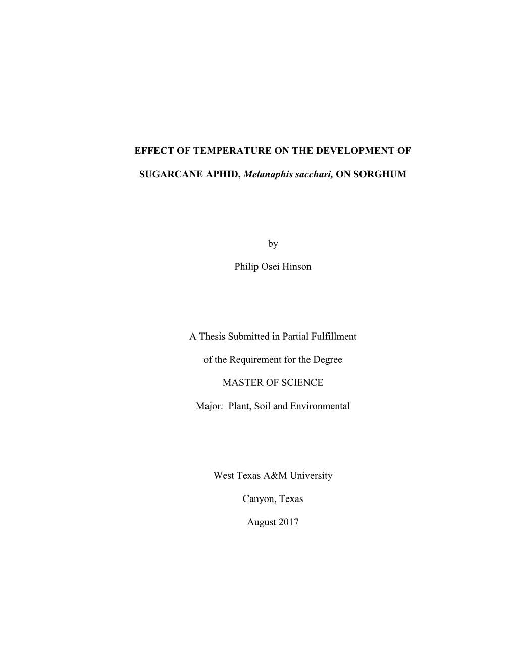 Effect of Temperature on the Development of Sugarcane