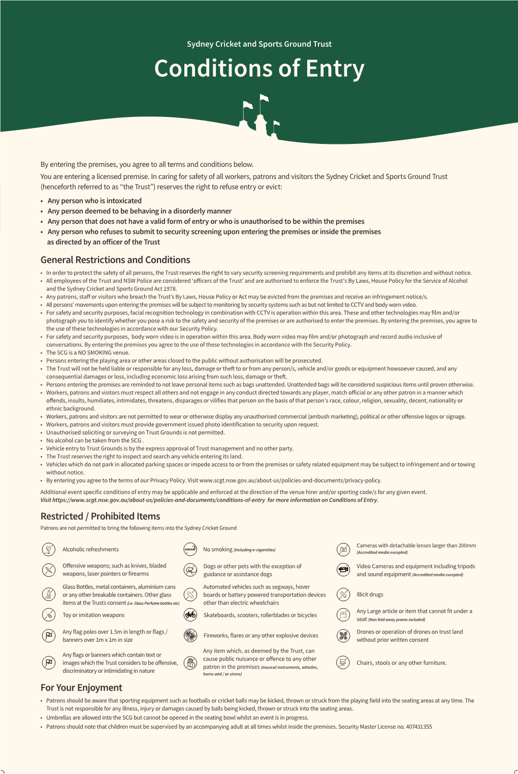 SCG Conditions of Entry