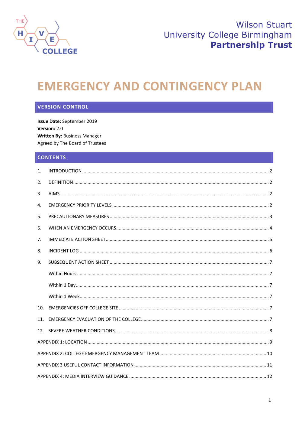 Emergency and Contingency Plan 2019
