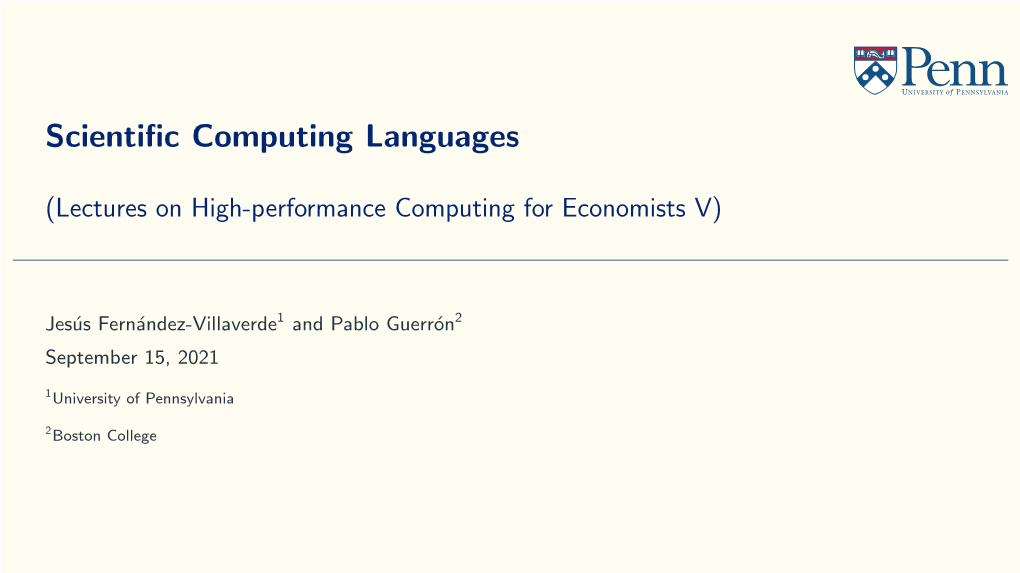 Lecture 5: Scientific Computing Languages