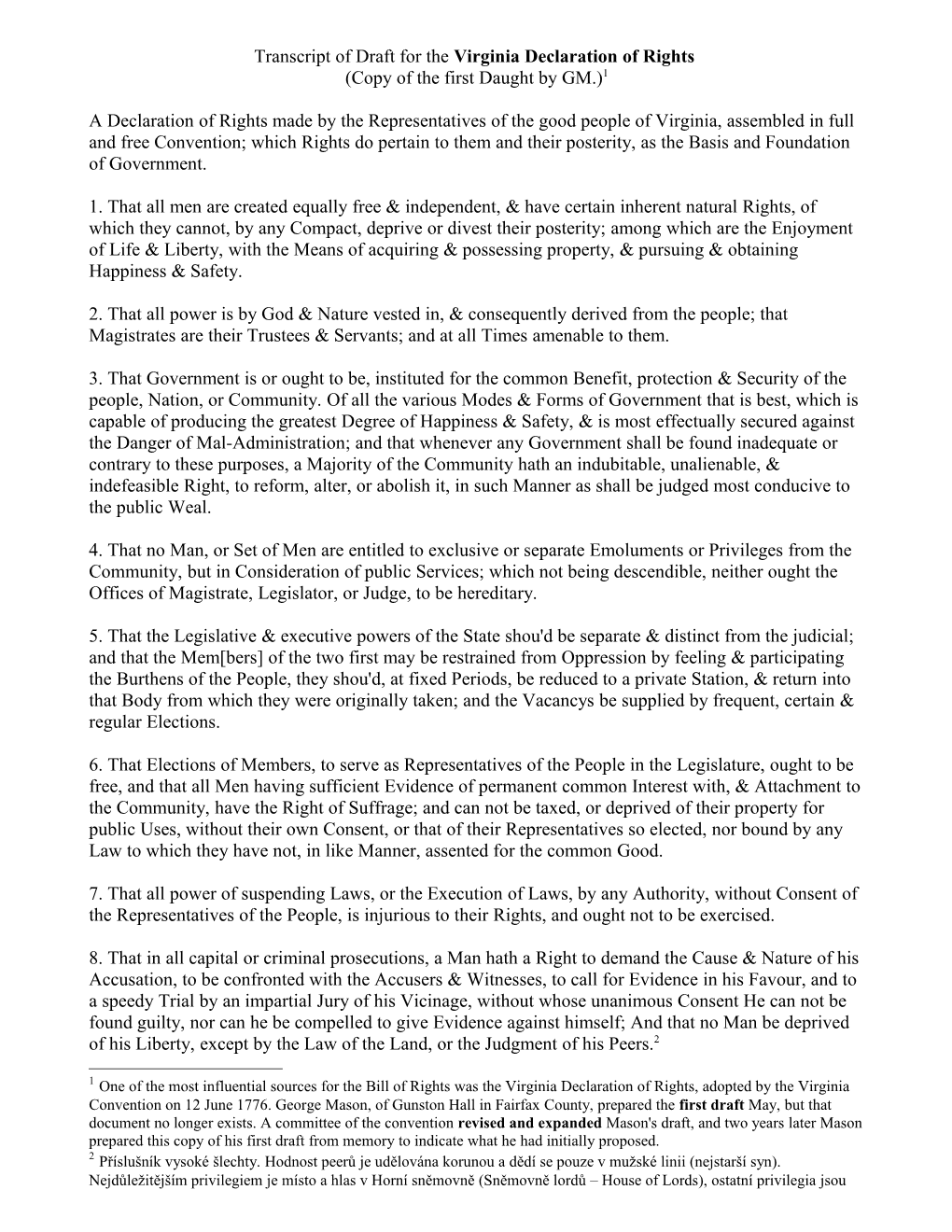 Transcript of Draft for the Virginia Declaration of Rights