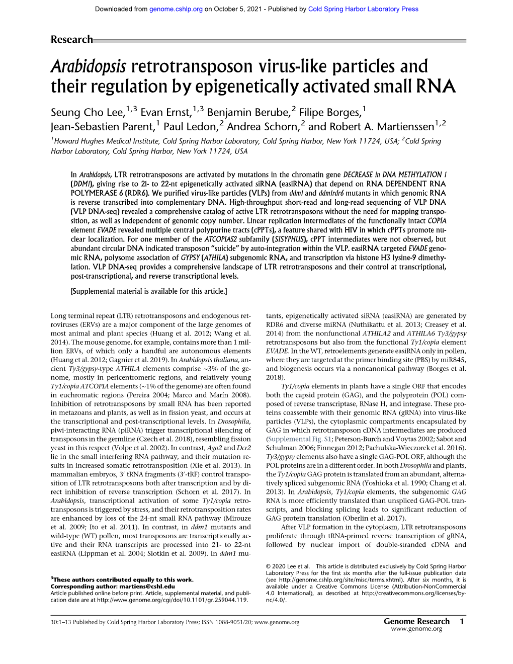 Arabidopsis Retrotransposon Virus-Like Particles and Their Regulation by Epigenetically Activated Small RNA