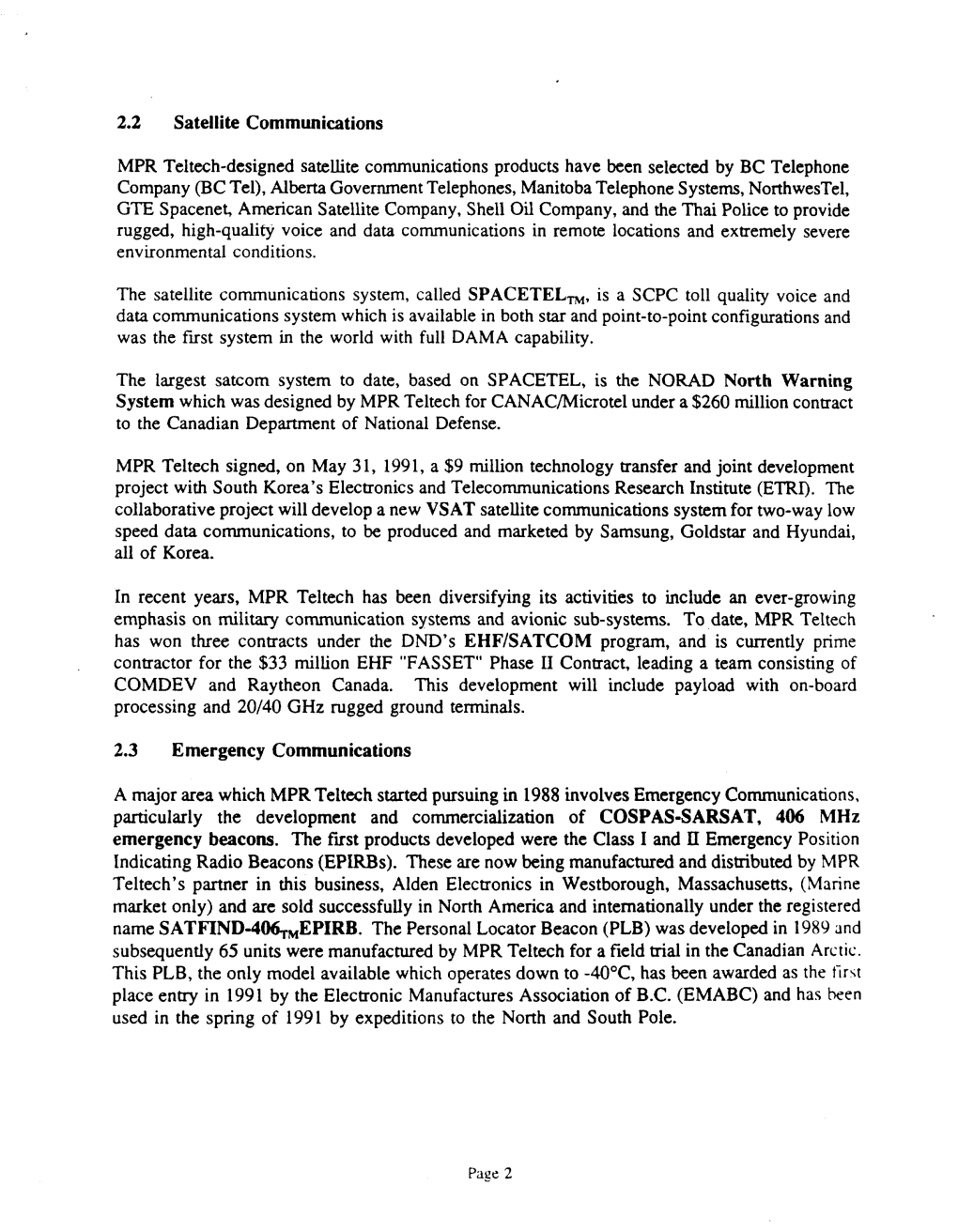 2.2 Satellite Communications MPR Teltech-Designed Satellite