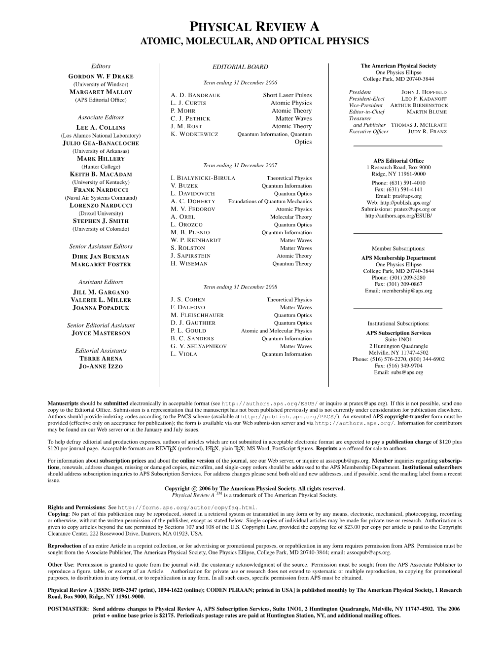 Physical Review a Atomic, Molecular, and Optical Physics