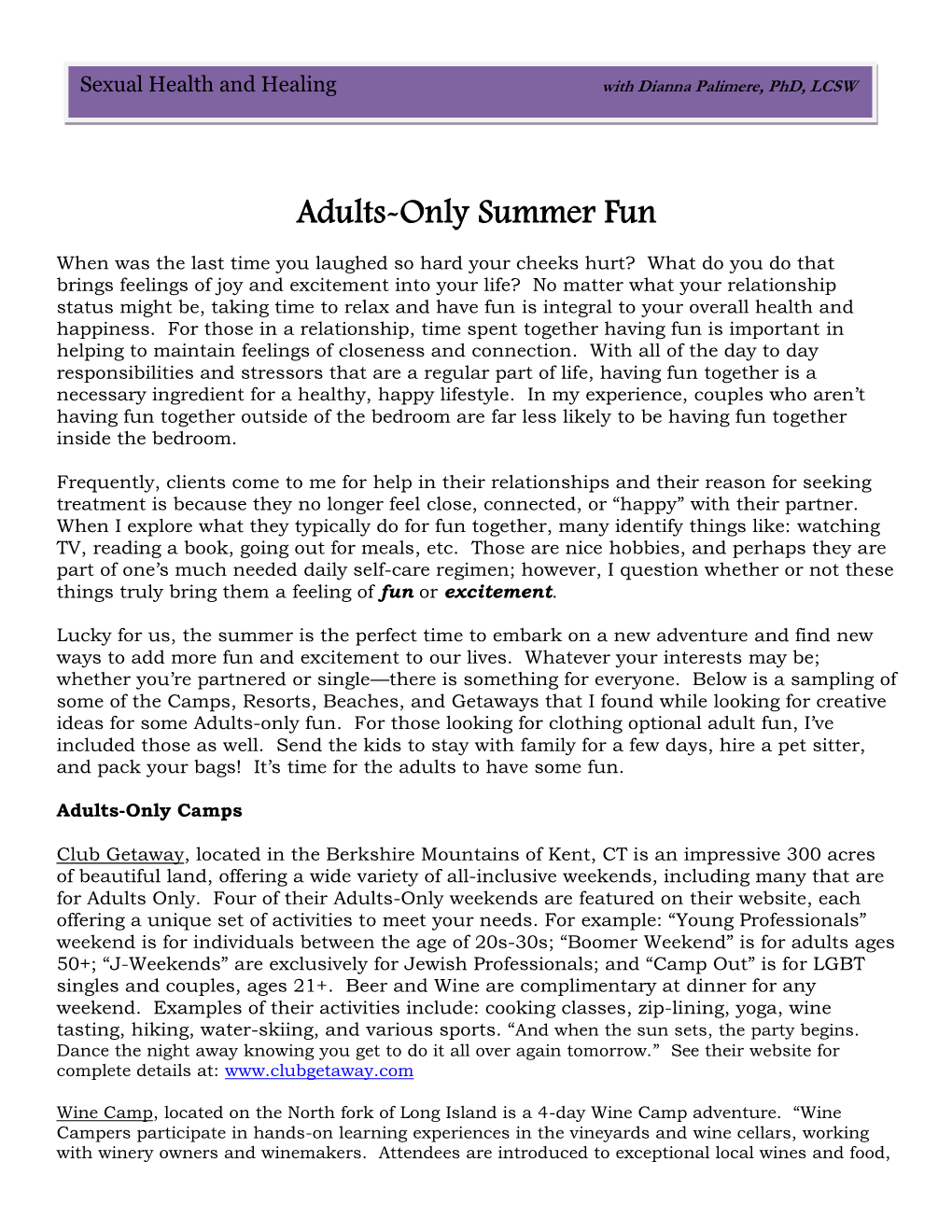 Adults-Only Summer Fun