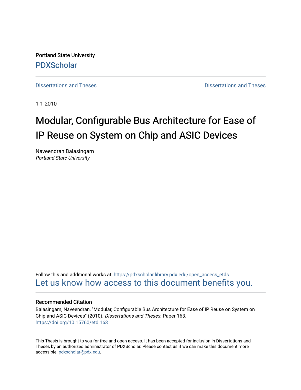 Modular, Configurable Bus Architecture for Ease of IP Reuse on System on Chip and ASIC Devices