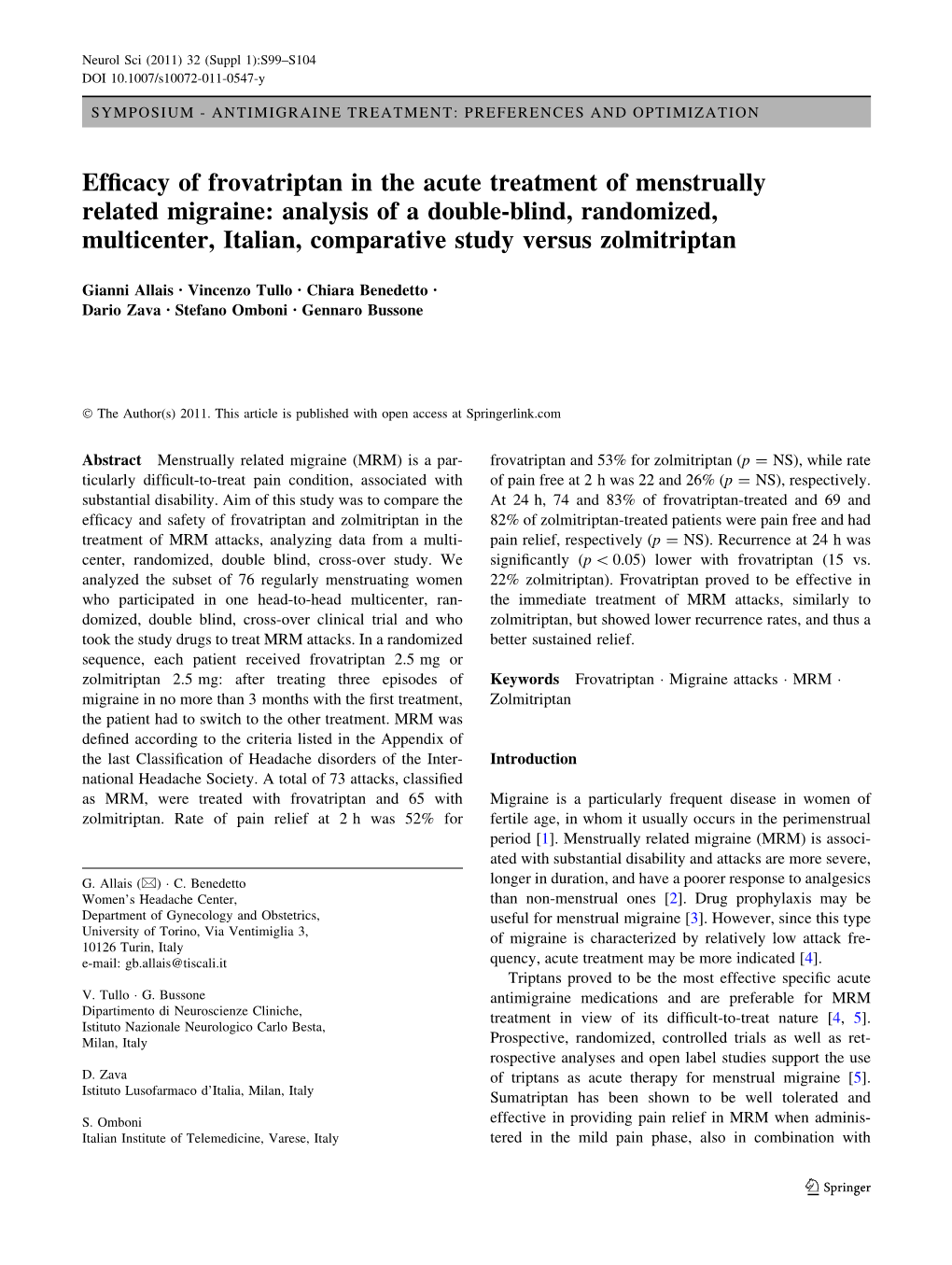 Efficacy of Frovatriptan in the Acute Treatment Of