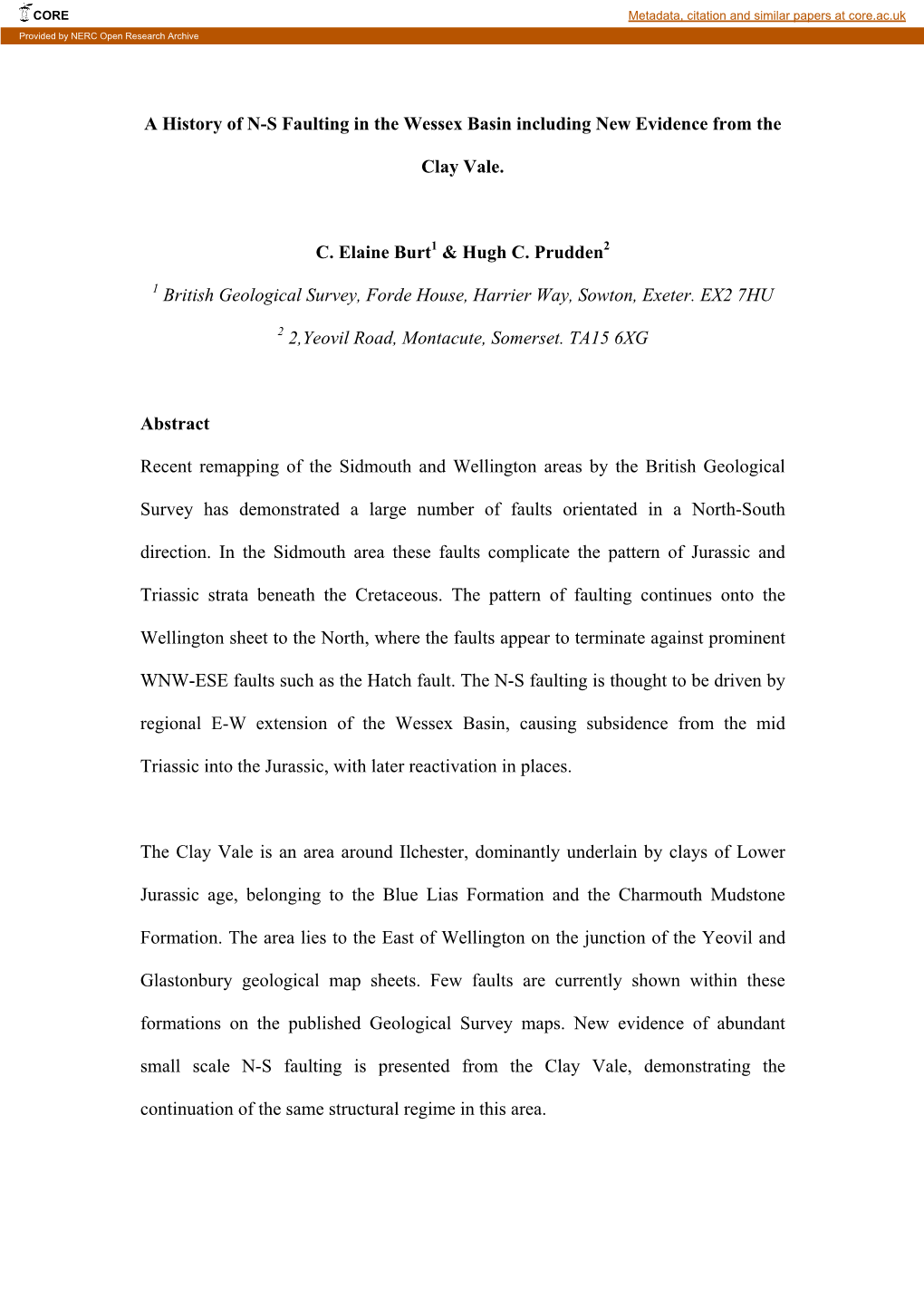 A History of N-S Faulting in the Wessex Basin Including New Evidence from The