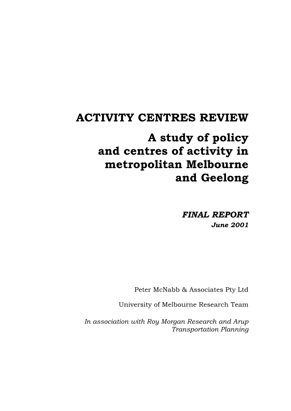 Activity Centres Review, June 2001
