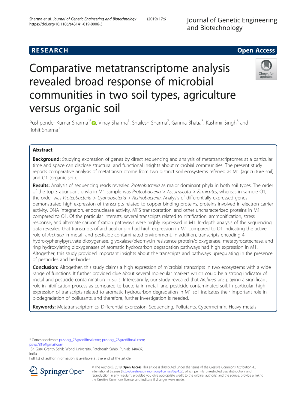 Comparative Metatranscriptome Analysis Revealed Broad Response