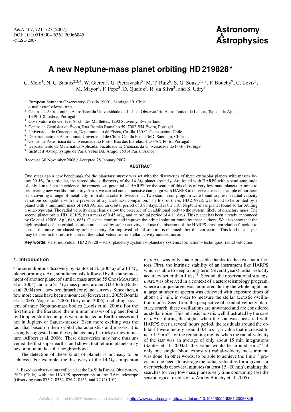 A New Neptune-Mass Planet Orbiting HD 219828