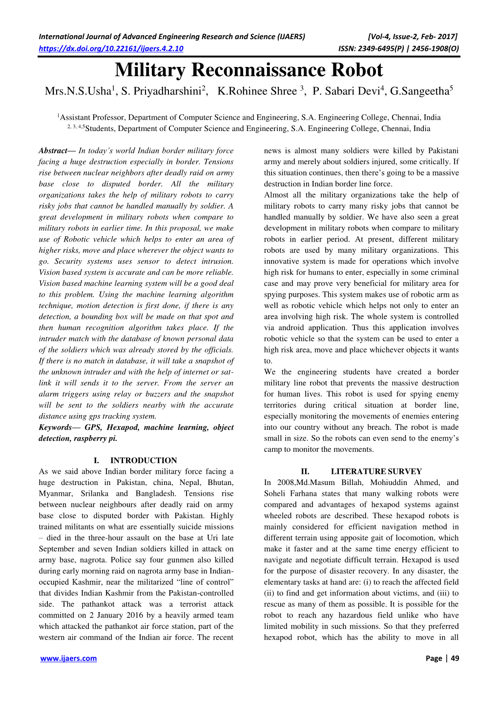 Military Reconnaissance Robot Mrs.N.S.Usha1, S