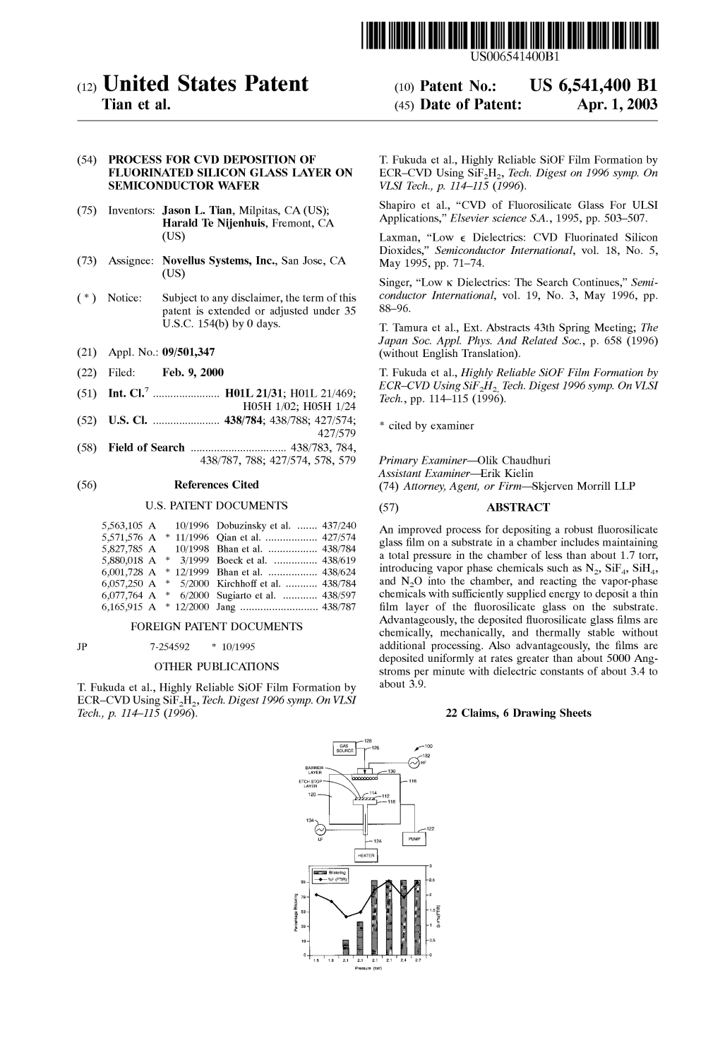 (12) United States Patent (10) Patent No.: US 6,541,400 B1 Tian Et Al