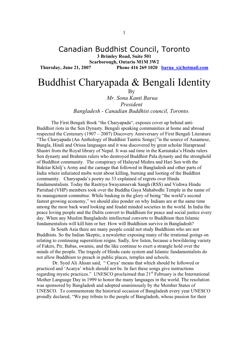 Buddhist Charyapada & Bengali Identity
