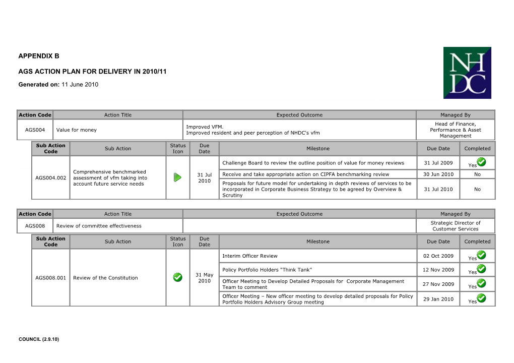 AGS Action Plan for Delivery in 2010/11