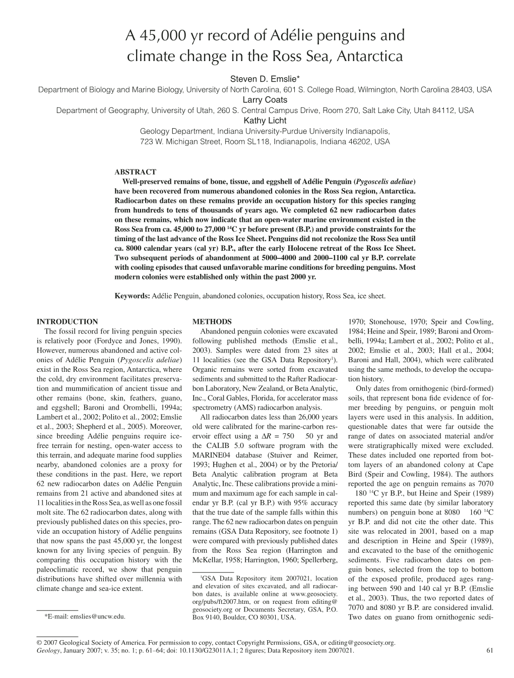 A 45,000 Yr Record of Adélie Penguins and Climate Change in the Ross Sea, Antarctica