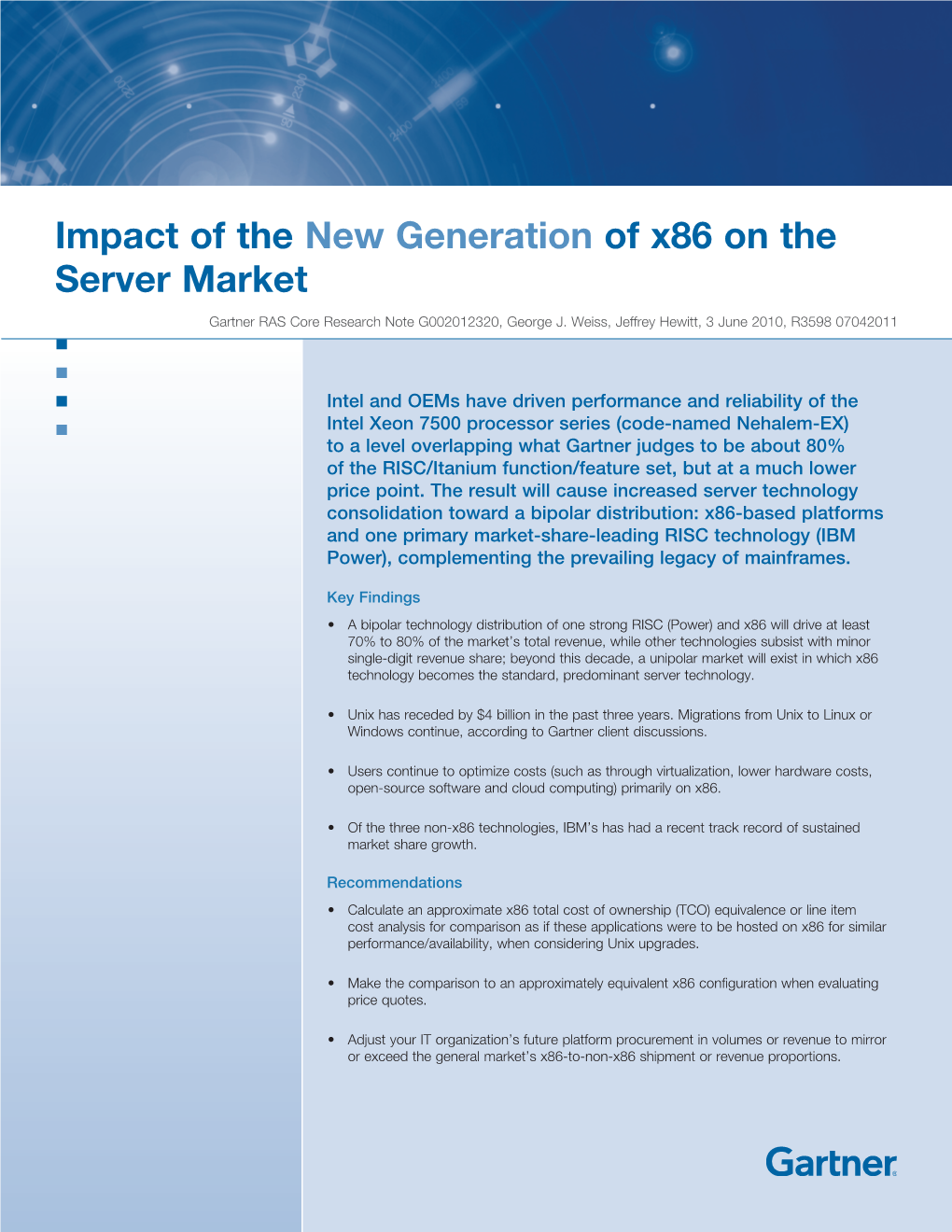 Impact of the New Generation of X86 on the Server Market