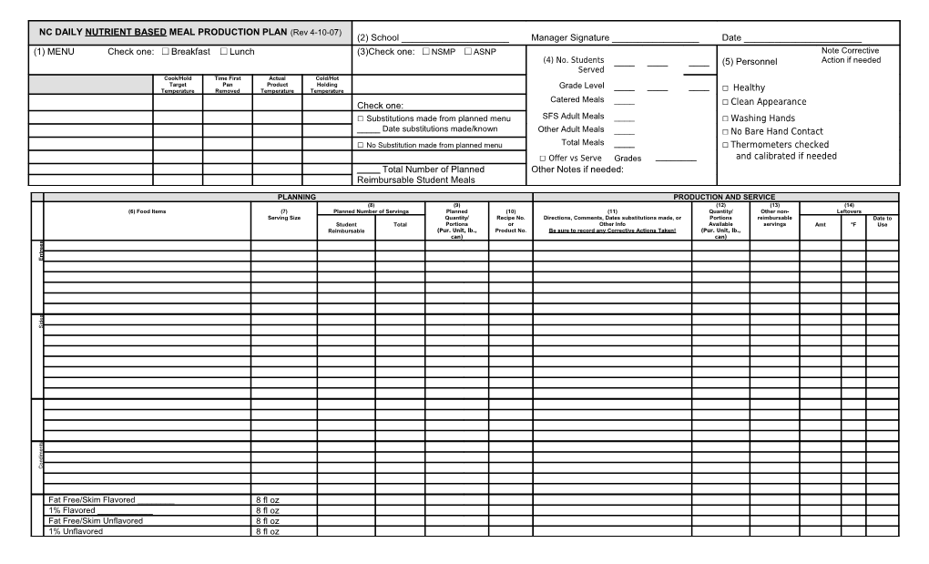 NC DAILY MEAL PRODUCTION PLAN (Revised 7-13-06)