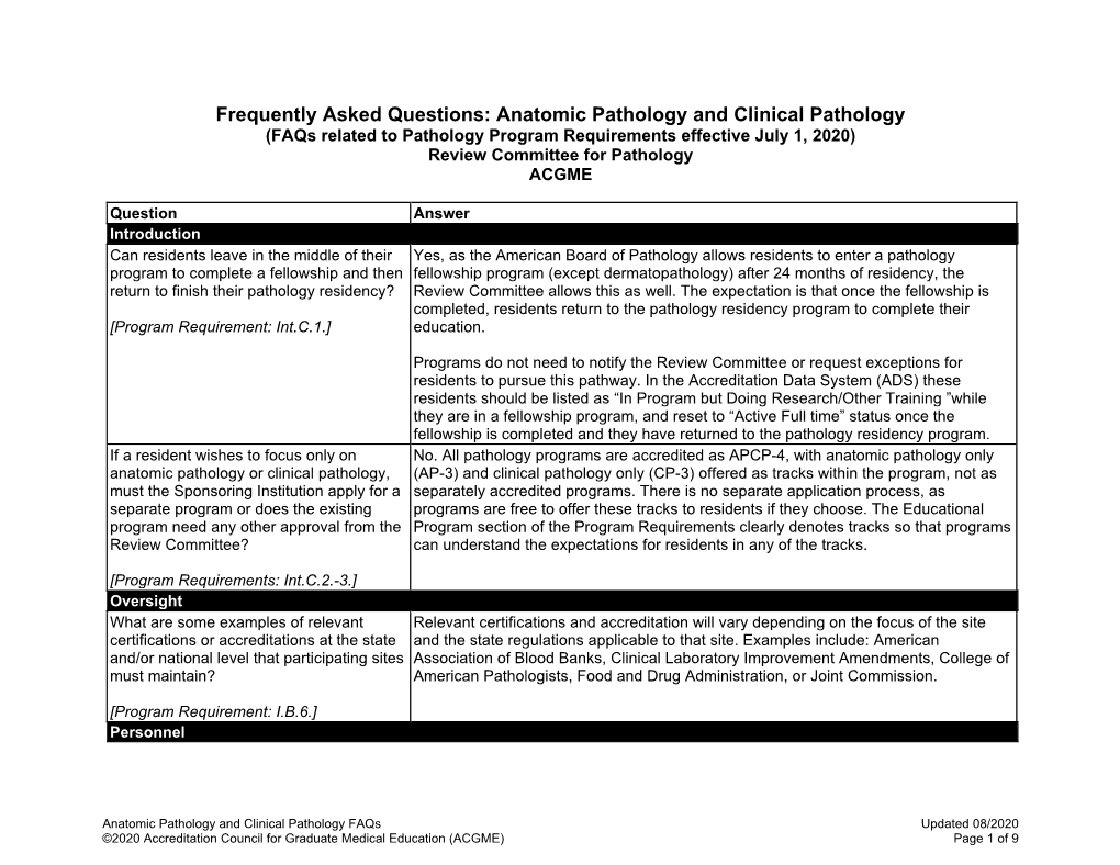 Frequently Asked Questions: Anatomic Pathology and Clinical