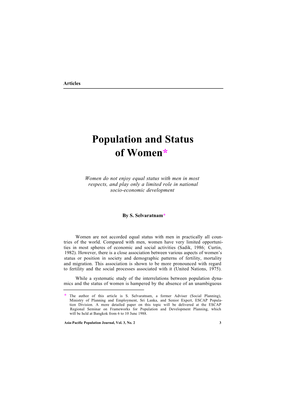 Population and Status of Women*
