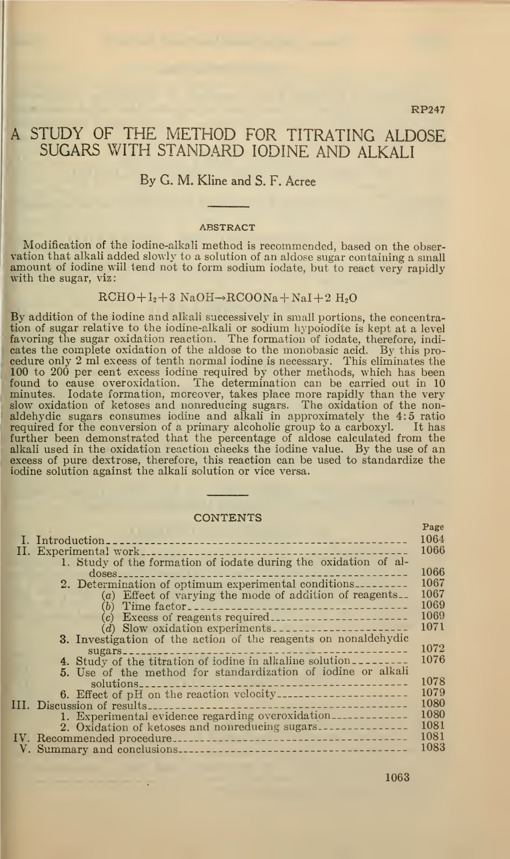 A Study of the Method for Titrating Aldose Sugars with Standard Iodine