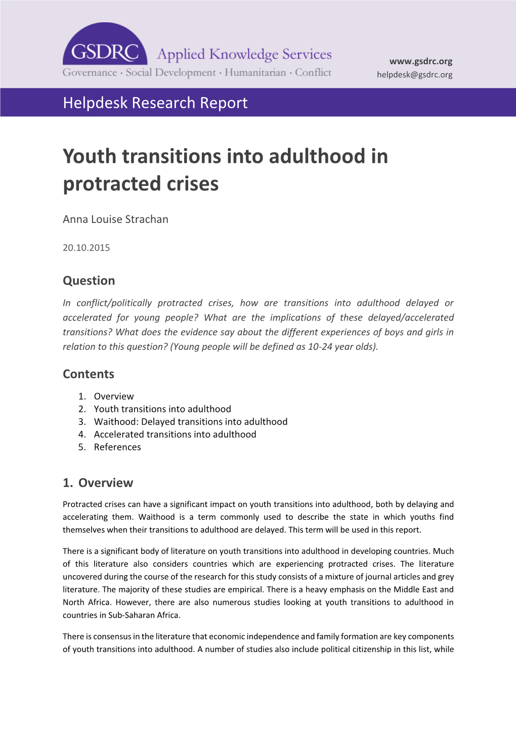 Youth Transitions Into Adulthood in Protracted Crises