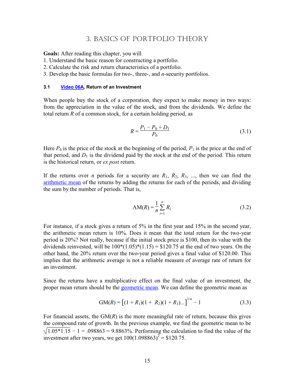 3. Basics of Portfolio Theory