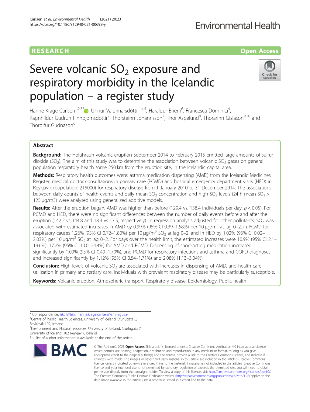 Severe Volcanic SO2 Exposure and Respiratory