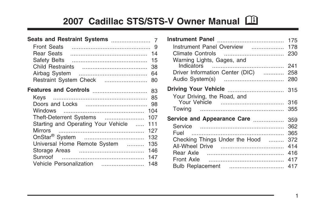 2007 Cadillac STS Owner Manual